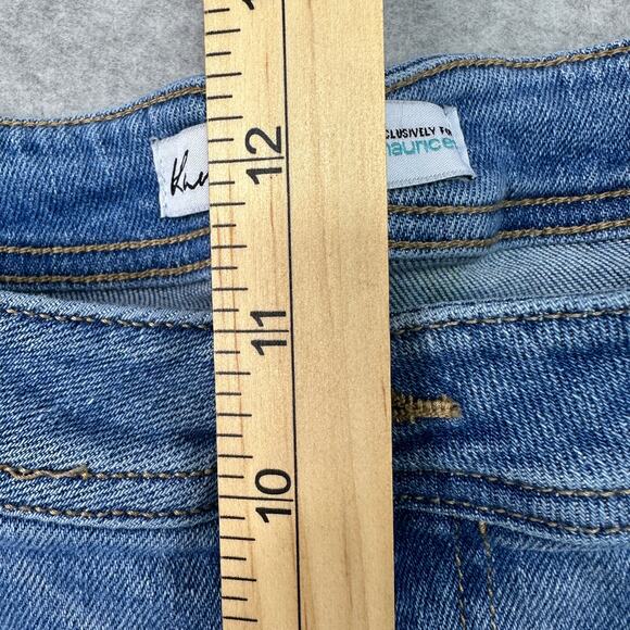 KanCan Flare High Rise Front Seam Jean SZ 32 Light Wash Super Stretch Frayed Hem - Picture 10 of 12